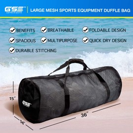 GSE Games & Sports Expert Large Mesh Duffel Bag, Sports Equipment Duffle Bag with Zipper for Gym Gear, Sports Balls, Scuba Gear, Snorkeling, Diving, Rafting, Water Sports (Black)