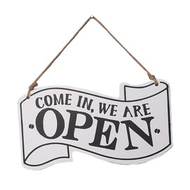 BTtime Open Close Plate Wooden Double Sided Sign Board Sign Plate Interior with String Reversible Stylish for Shop, Cafe, Restaurant, Grocery (White)