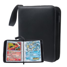 Klmnop Jumbo Card Binder, 50 Pockets Hold Oversized Big Card 3 Rings with Wrist Strap, Portable Leather Jumbo Binder 6.4"x 8.46"(Black)