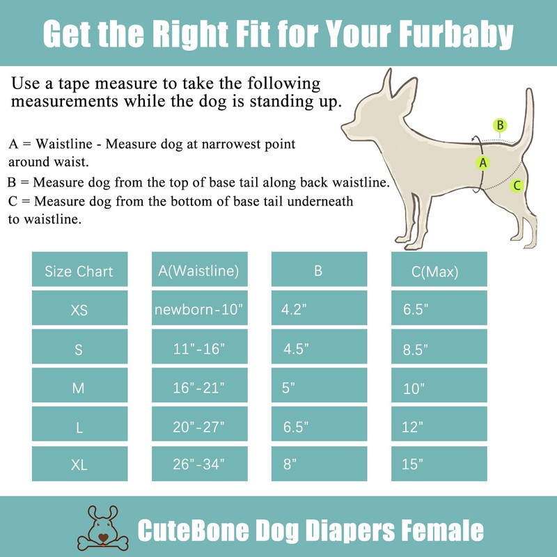 CuteBone Dog Diapers Female 3 Pack Reusable Doggy Diapers with