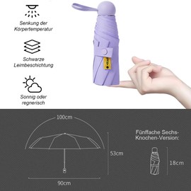 SJDOFU Umbrella, 6 Ribs Pocket Umbrella, Compact Umbrella, Ultralight Umbrella, Foldable Travel Umbrella, Robust Mini Umbrella for Sun Rain (Purple), purple