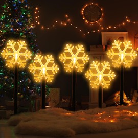 Mycznsyard Christmas Snowflake Pathway Light 5 Pack Christmas Decorative Lights Battery Powered Waterproof LED Night Lights for Outdoor Ground Lawn Landscape Holiday Party Christmas Decor (Warm White)
