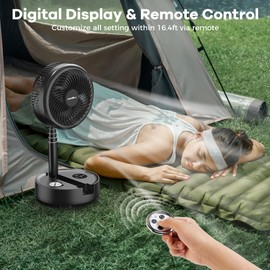 40000mAh Battery Operated Fan - Rechargeable Collapsible Fan, 106H Run, 9 Speeds Oscillating, Battery Powered with Timer & Light for Camping Travel RV Outdoor Hurricane Power Outage Black