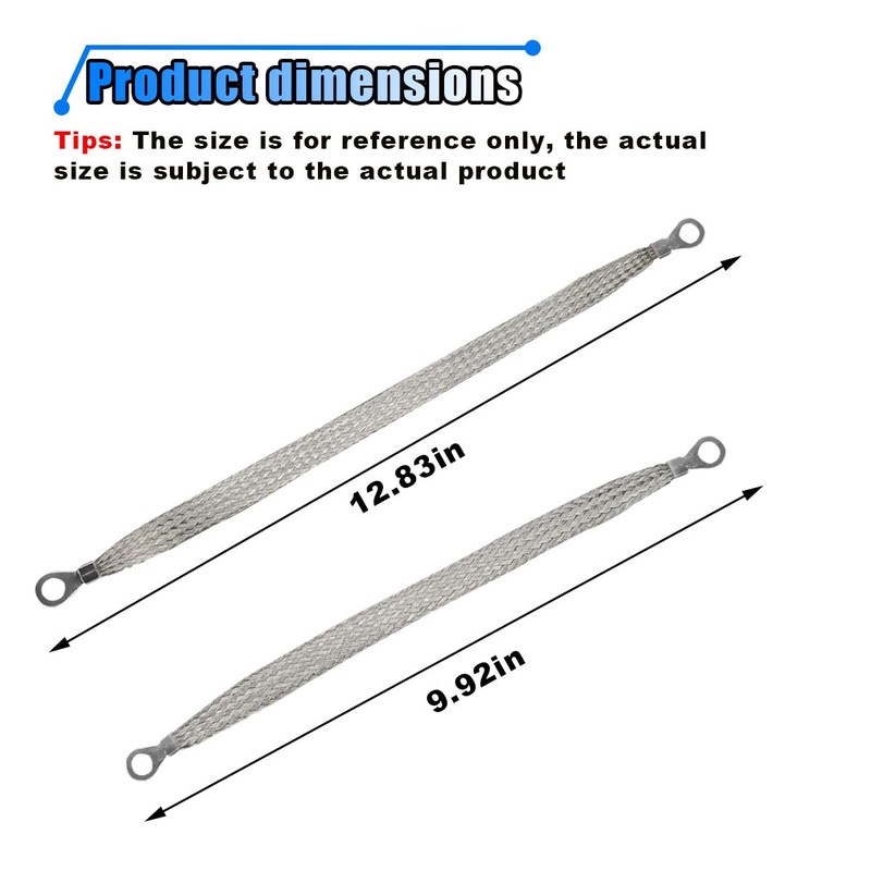 Universal Automotive Ground Strap Kit, 3PCS 10 "x 1/2" and