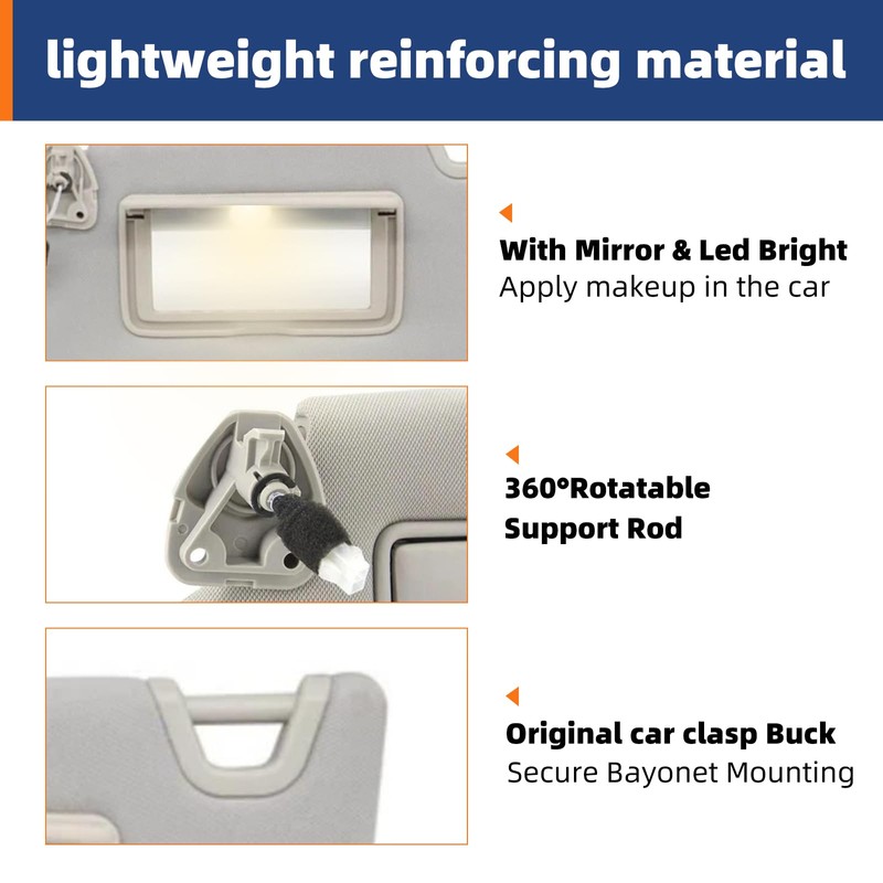 Replacement Left Driver Sun Visor with Gray Illuminated Mirror for