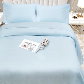 Bedlovesoft Queen Size 4 Piece Sheet Set Embroidery -Hotel Luxury Bed Linen for Women & Men - Deep Pockets, Easy-Fit, Soft & Wrinkle Free Sheets – Blue and White Stripe