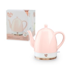 Pinky Up Noelle 1.5 L Pink Electric Ceramic Kettle with Gooseneck, Cute Water Boiler for Hot Teas and Pour Over Coffee, Blush with Rose Gold