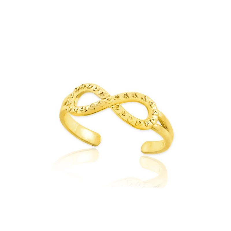 14k Gold Infinity Toe Ring with Hearts Texture