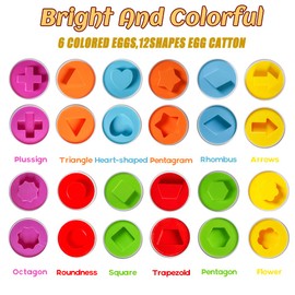 Matching Eggs Easter Egg Toy for Toddlers - Color & Shape Recognition Sorter Puzzle, Early Learning Educational Fine Motor Skill Montessori Geometric Gift for 1 2 3 Year Old Kids Boys Girls (12pcs)