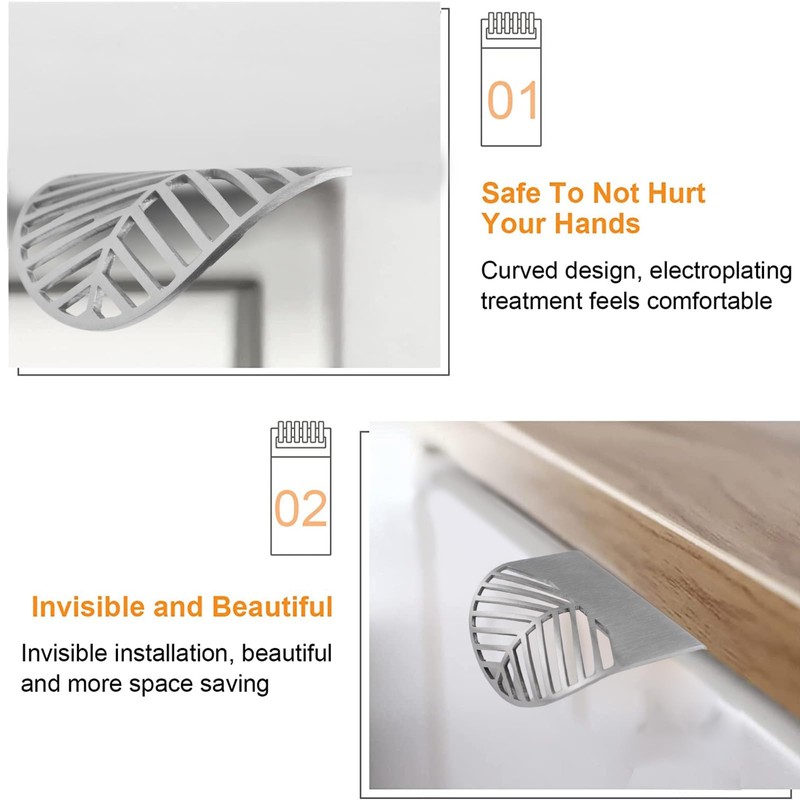 MOROBOR Stainless Steel Finger Edge Pulls, 4pcs Leaf Shaped Cabinet