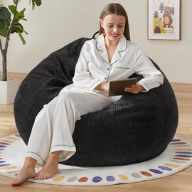 Hobestluk 3.5FT Bean Bag Chair Adult Bean Bag Chair Large Bean Bag Chair with Filler Included Teardrop Bean Bag Chair with Removable Cover for Bedroom Living Room - (Large, Black)