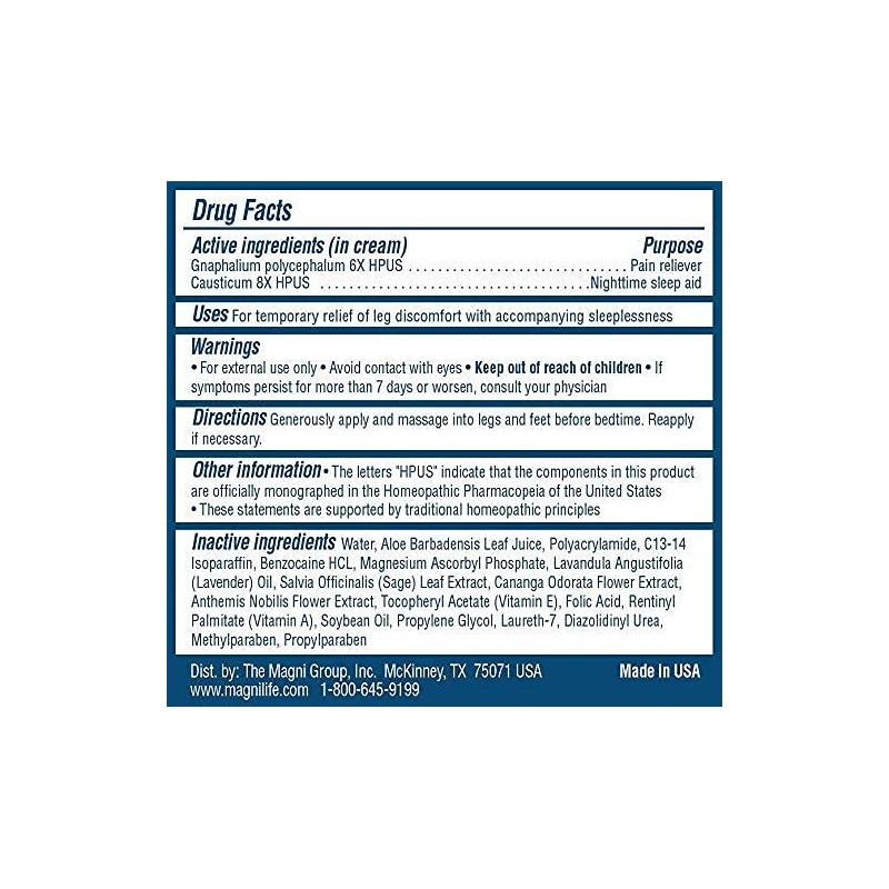 MagniLife Relaxing Leg Cream, 4 Oz, Fast-Absorbing Topical Moisturizing Cream
