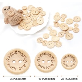 140 PCS Wooden Buttons, 3 Sizes Natural Wooden Round Shape Button with 2 Holes, Natural Wooden Buttons Cardigans Knitting Buttons, for Kids DIY Sewing Craft Decorations(15mm,20mm,25mm)