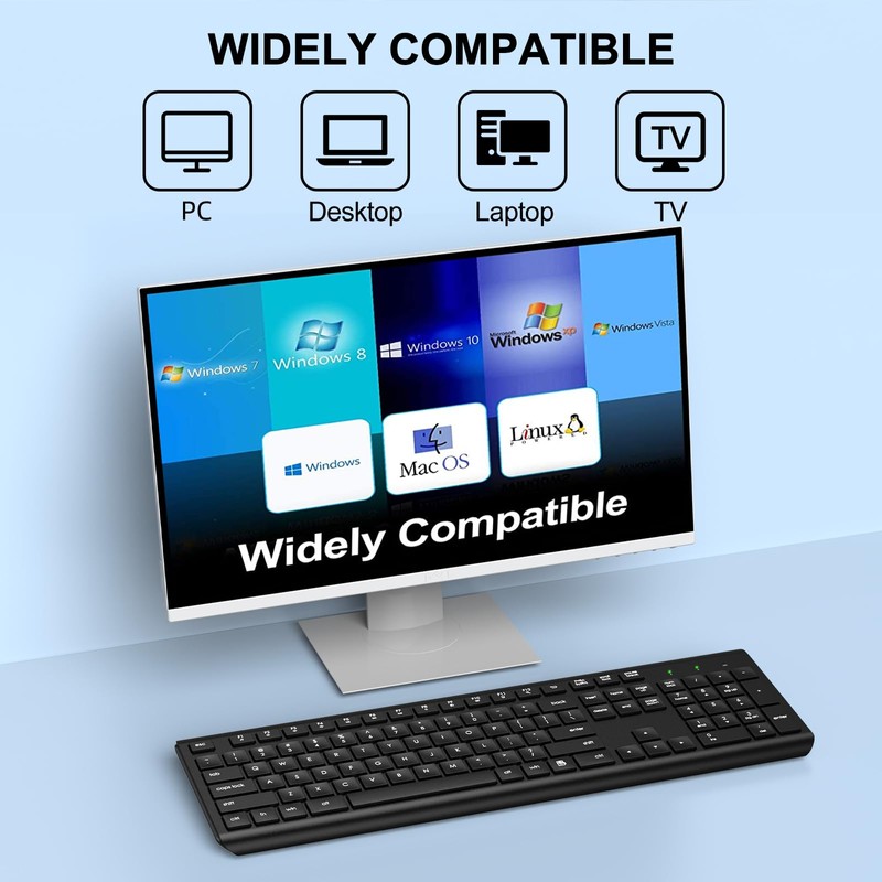 EDJO Wireless Keyboard, 2.4G Full-Sized Cordless USB Silent Computer Keyboard,