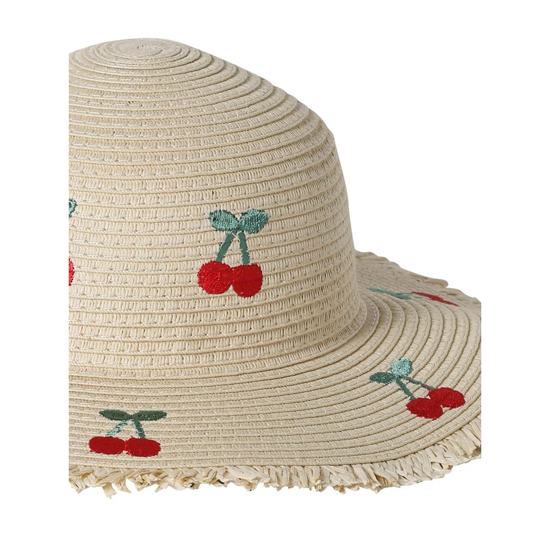 VERTBAUDET Girls Paper Straw Embroidered Cherry Hat, Off-white