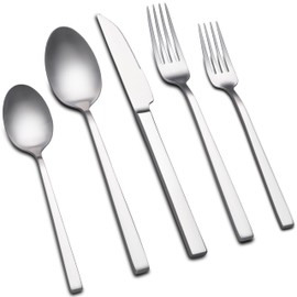 Forged Silverware Set for 8, 40-Piece Stainless Steel Matte Satin Finish Flatware Set Silverware Cutlery Set Tableware Modern Kitchen Utensils Set for Home Restaurant, Dishwasher Safe