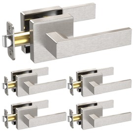 TICONN Door Handle Heavy Duty, Reversible Square Door Lever for Bedroom, Bathroom and Rooms (5 Pack, Passage, Satin Nickel)