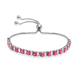 LeCalla Tennis Bracelets for Women | 925 Sterling Silver Adjustable Bolo Bracelet with CZ Ruby Stones | Women's Birthstone Bracelet Jewelry