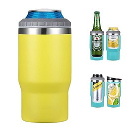 Gteller 14oz Can Insulator, Two-Way Lids Double Wall Stainless Steel Insulated Can Cooler, Beer Bottle holder (Yellow)