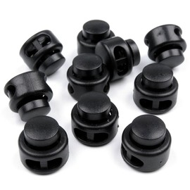 BIG-SAM - 5 Cord Locks with 2 Holes - Round - Black or Transparent - 13 mm x 15 mm (Black)