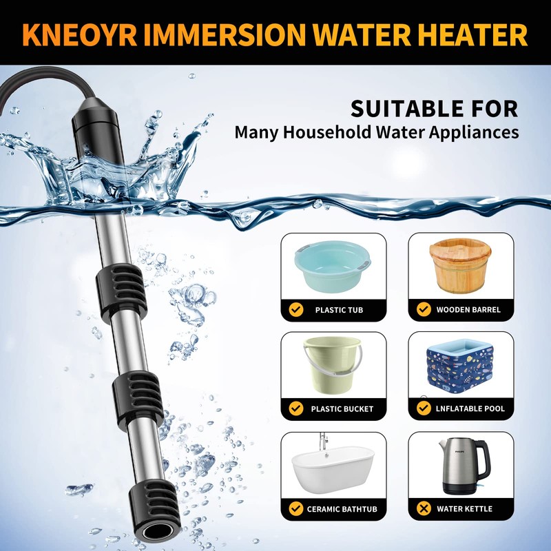 KNOEYR Fast Heating Immersion Water Heater Portable Pool Heater Submersible