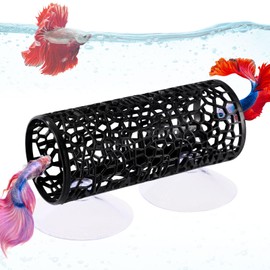 Lyreh Betta Fish Tunnel Toys, Black Small Hollow Cave Betta Tunnel Include 2 Suction Cup for Small Fish and Shrimp Tank Accessories & Decorations