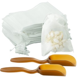 100 Pack Disposable Tea Filter Bags 2 Pcs Plastic Tea Shovel- Drawstring Seal Tea Infusers Bag Loose Leaf Teal/Coffee Cotton Muslin Empty Tea Bags Cooking Weeding Party Favor DIY Carft Spices Storage