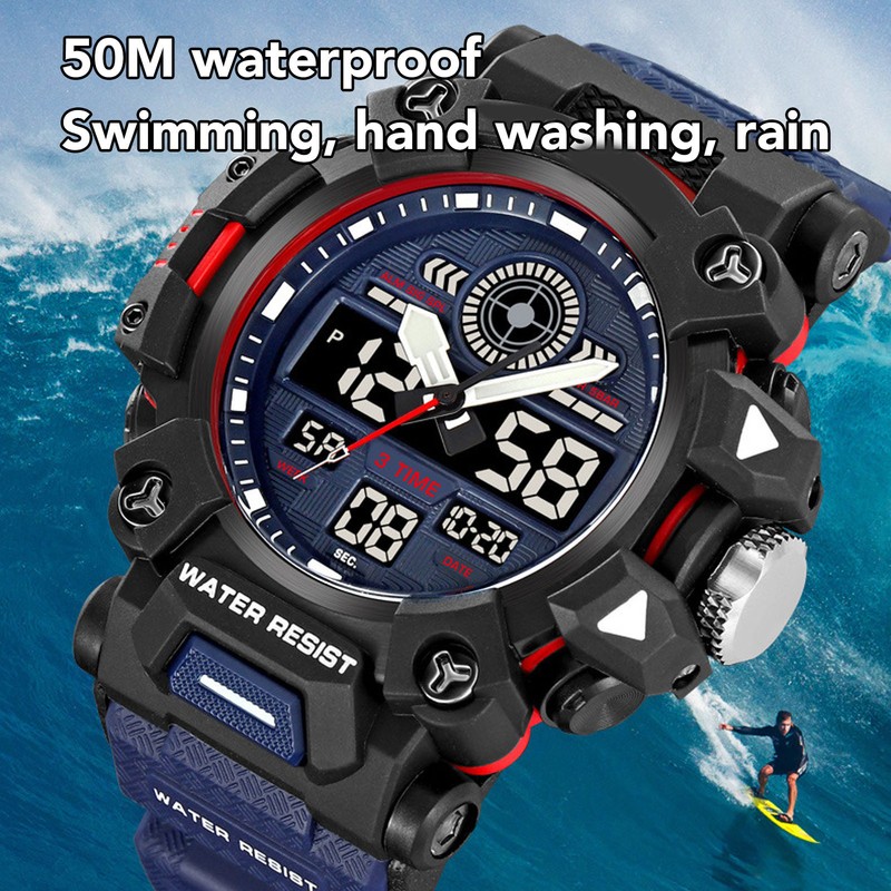 Men Digital Sports Watch Stopwatch Calendar Alarm Function Dual Time