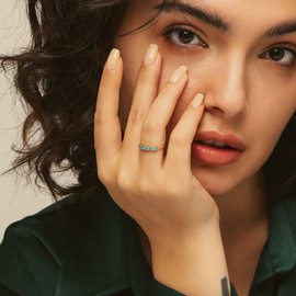 BLOSSOM & HUE Oval Cluster Stackable Ring | Size 6 | Minimalist Blue Gemstone | 18K Gold Plated .925 Sterling Silver | Small Stacking Ring | Gift for Her