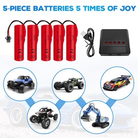 AMZZN 5PCS 3.7V 3000mAh Li-ion Batteries with SM-2P Plug and 5-in-1 Charger for DE42 DE44 DE45 DE68 RC Car,Drifting Car Truck Toy Off-Road Racing Car Battery