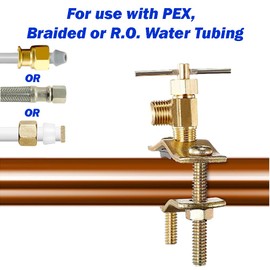 Self Piercing Saddle Valve Kit, 1/4" Brass Compression Needle Valve for 3/8" to 3/4" Pipe Diameter and Compression Hardware Kit