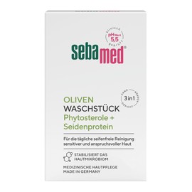 Sebamed Oliven Waschstück 150 g, für die tägliche seifenfreie Reinigung sensitiver und anspruchsvoller Haut, zur Hand-, Gesichts- und Körperreinigung geeignet