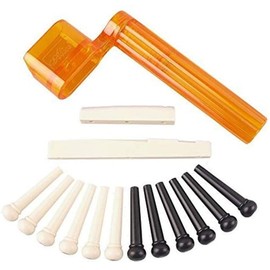 6 Pcs Guitar Bridge Pins, Black & Ivory + Guitar String Winder(Color in Random) Plus 6 String Guitar Nut and Saddle Set for Acoustic Guitar