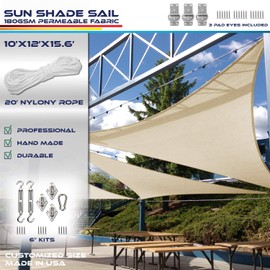 Windscreen4less 10' x 12' x 16' Sun Shade Sail Right Triangle Outdoor Canopy Cover with Hardware Kit UV Block for Backyard Porch Pergola Deck Garden Patio Pool (Blue)