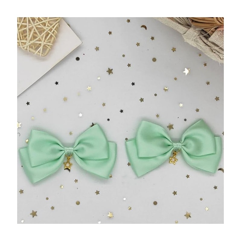 Ribbon Clip with Star Charm, Set of 2, Mint