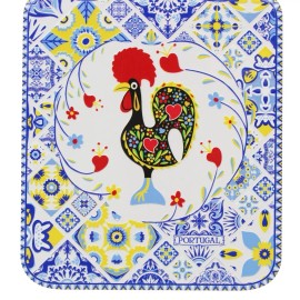 Arty Pereiras Portuguese Ceramic Decorative Serving Tray with Rooster and Azulejo Tile Design