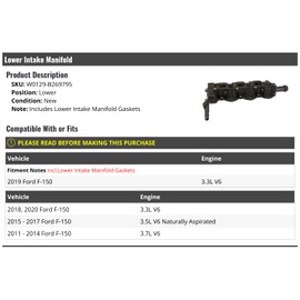 Marketplace Auto Parts Lower Intake Manifold - Compatible with 2011-2020 Ford F-150