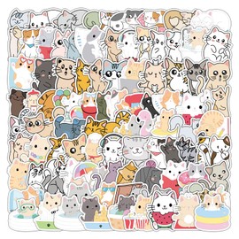 AUCEKO Pack of 100 Cartoon Cat Stickers Pack Cat Sticker Set Waterproof Vinyl Stickers for Laptop Children Cars Motorcycle Bicycle Skateboard Luggage Suitcase Computer Sticker Graffiti Decal