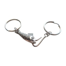 JewelryEveryday Toggle Fish and Hook Keychain Set - A Great Catch, I'm Hooked on You; Couples Keychain Set