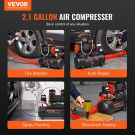 VEVOR Air Compressor 2.1 Gallon 900W 2.2 CFM@ 90PSI 70 dB Ultra Quiet Oil Free - 9 L
