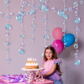 Cheerland Little Mermaid Party Decorations Puple Blue Bubble Garlands Hanging Bubbles Streamer Banner Backdrop Decor Ocean Under The Sea Beach Pool Side Decor Theme Girls Birthday Party Supplies