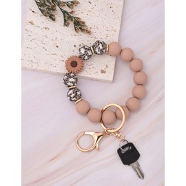 Donouzair Silicone Beaded Wristlet Keychain,Key Ring Bracelet Key Chain Cute Car Keychains for women(Dark Khaki)