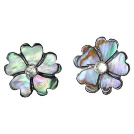 AeraVida Sparkling Flower Blossom Abalone Shell with Inlaid Crystal Stud Earrings | Abalone Shell Earrings for Women | Sterling Silver Stud Earrings | Flower Earrings