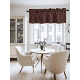 Hokiten Brown Leather Texture Window Valance Curtains, Window Treatment for Kitchen, Bathroom, Bedroom, Farmhouse Vintage Rod Pocket Short Curtain 1 Panel, 42x18 in