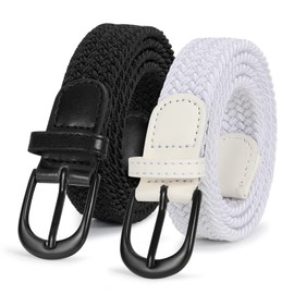 SUOSDEY Pack of 2 Woven Elastic Kids Belt for Boys Girls 2.5 cm Wide, 02. Black+White