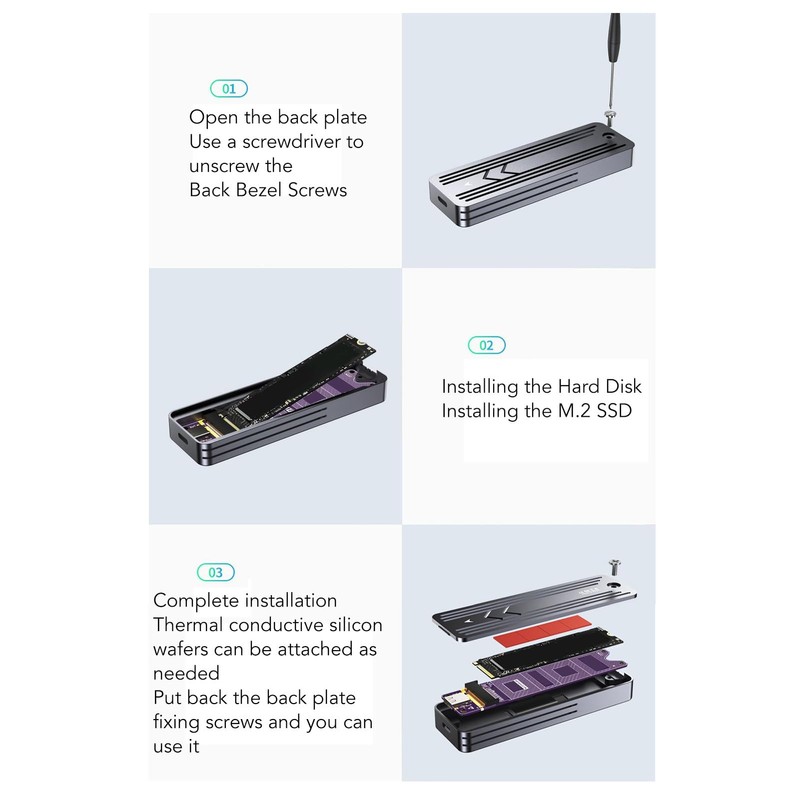 NVMe SSD Enclosure USB3.2 GEN2, 10Gbp/s, RTL9210B Main Control Chip,