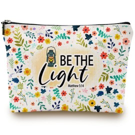 Christian Bible Verse Gift for Women - Matthew 5:14 Be the Light Makeup Bag Zipper Pouch - Religious Faith Decor Christian Quote Makeup Bag - Biblical Gifts for Best Friend Teacher Bestie Sister
