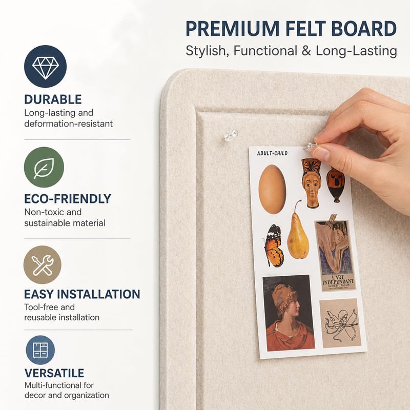 Baysola Beige Small Felt Bulletin Board for Wall 24 x
