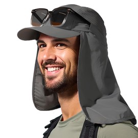 TOP-EX Large Size Cap, Sun Hat, UV Protection, Removable Neck Cover, Sports Hat, Unisex, Outdoor, Baseball Cap, Spring, Summer, Autumn, Lightweight, Foldable, Mesh, Breathable, gray (dark gray), L