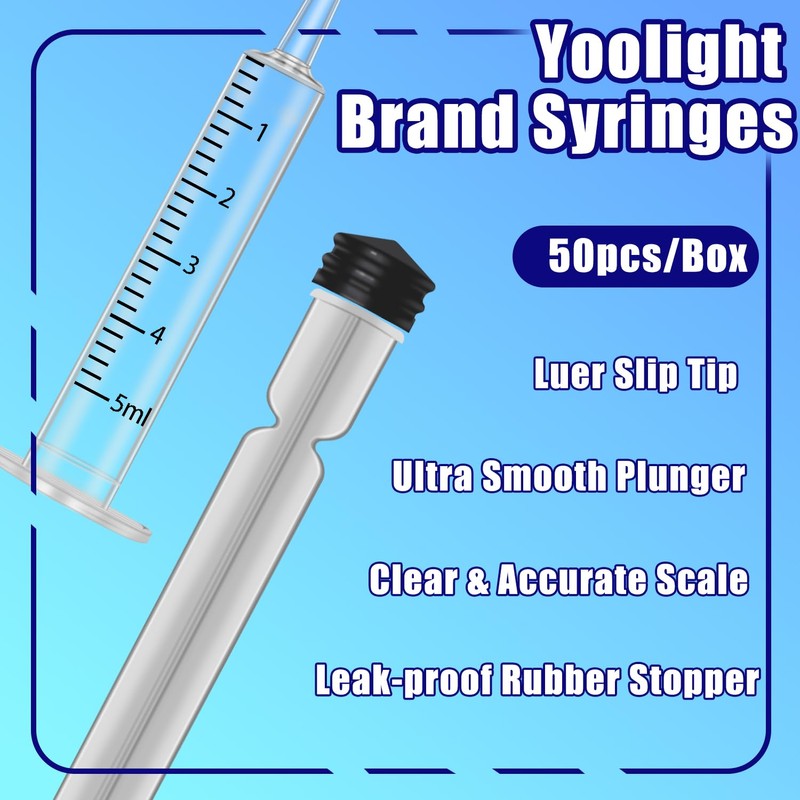 50Pcs 5ml Syringes With Caps for Refilling and Measuring Liquids,